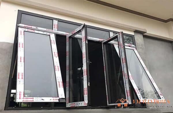 Mẫu cửa sổ nhôm 4 cánh mở hất và xoay