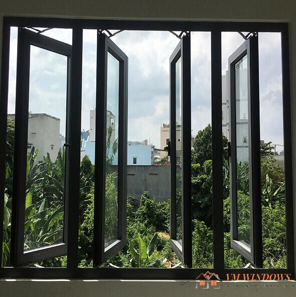 Dòng cửa sổ nhôm Xingfa màu đen 4 cánh mở quay