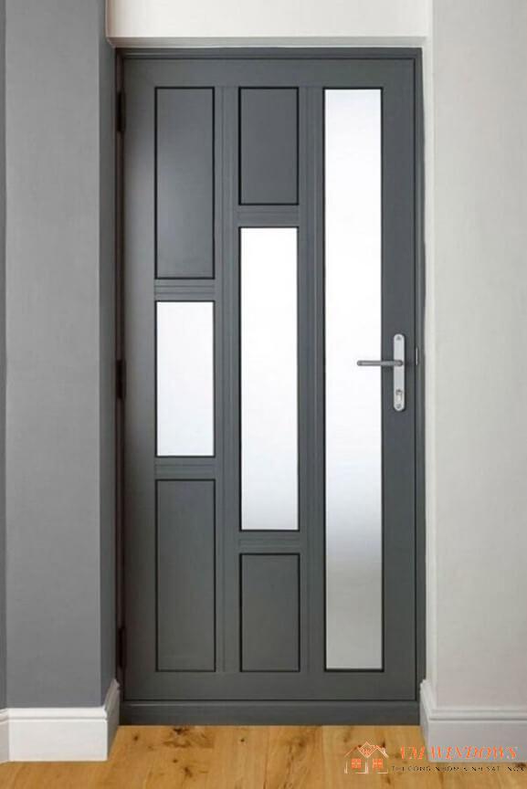 Mẫu cửa nhôm xingfa 1 cánh màu xám thiết kế hiện đại