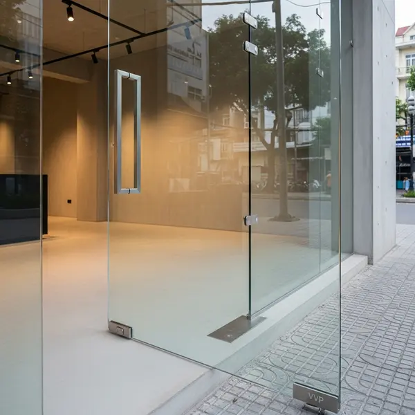 Cửa kính bản lề sàn Shop Thời Trang M&M Quận 3, TPHCM