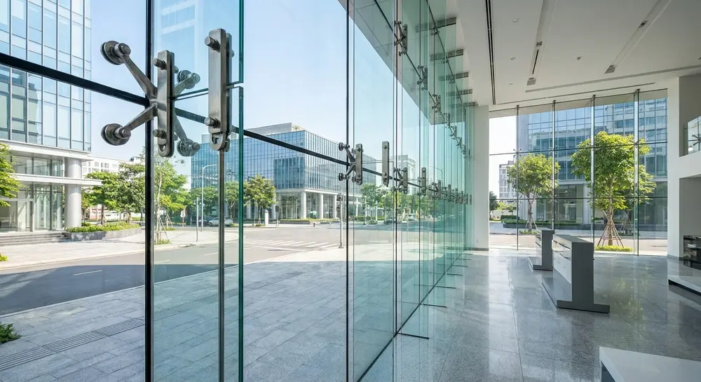 Hệ mặt dựng kính cường lực Showroom Ô tô Auto+ Quận 7, TPHCM